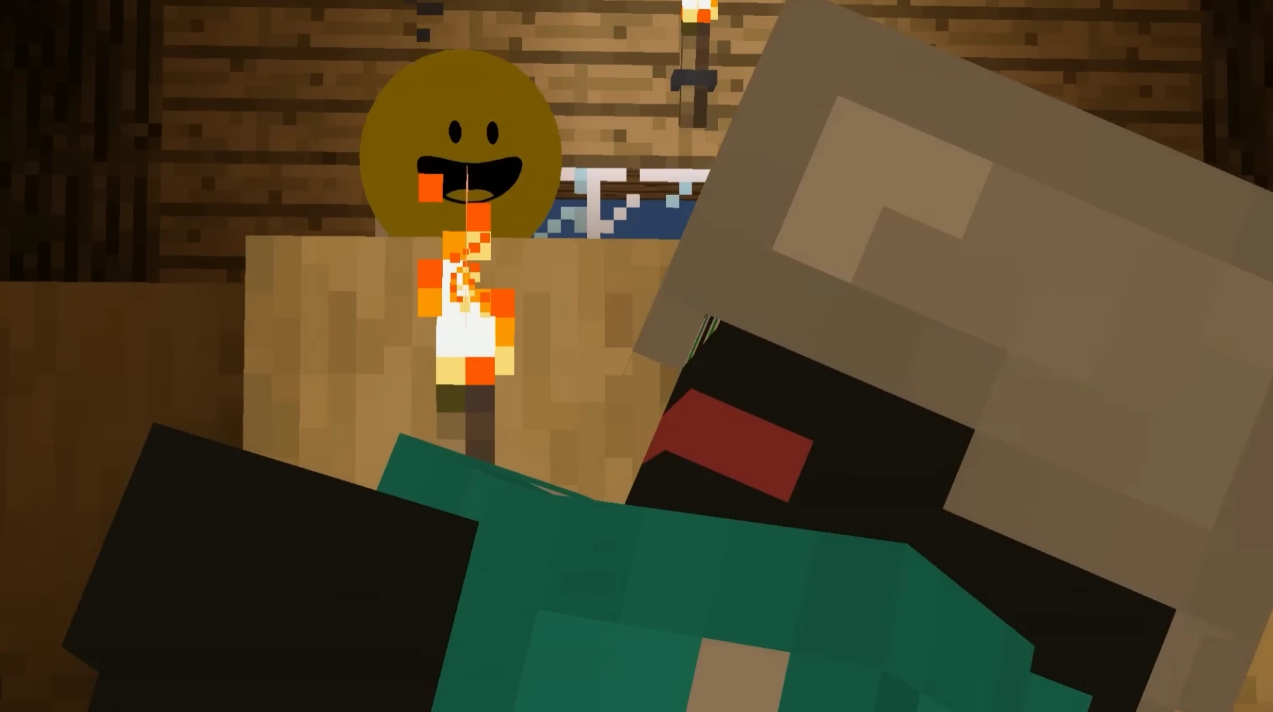 Mob and Verity at the fireplace