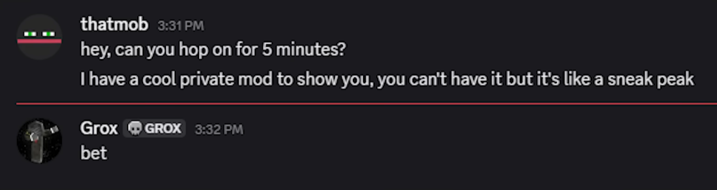 Messages from Mob to Grox